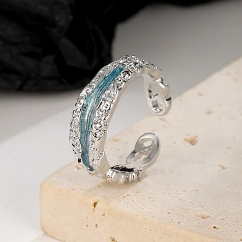 Utimtree Personality Леки Луксозни выдалбливают Сини пръстени Gule с регулируеми пръстени за жени, Реколтата, бижута за партита, подаръци