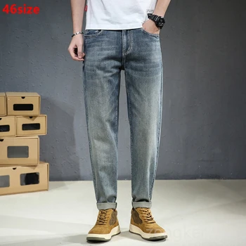 Летни директни светли дънки за мъже, свободни мъжки панталони, големи размери, летни тънки ежедневни панталони големи размери 46 44, широки дънки