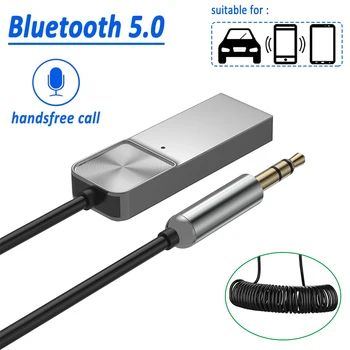AUX USB Приемник, Bluetooth 5.0, стерео безжичен адаптер 3.5 mm, 3,5 Конектор Aux Bluetooth, аудиоприемник, Музикален комплект за кола, предавател с Микрофон