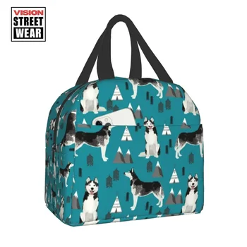 Хъски Сибирски Хъски Термоизолированная чанта за обяд Женствена Чанта за домашен любимец с портрет на куче, Преносим чанта за обяд, кутия за съхранение на храна