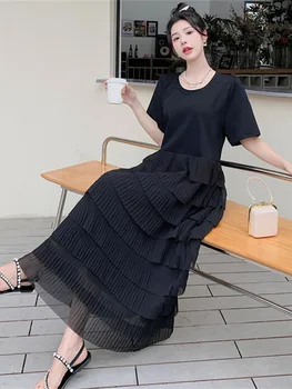Лятото-секси дълга рокля на новия Корейски издаване 2023 година с подолом в ретро стил, черна рокля за торта голям размер