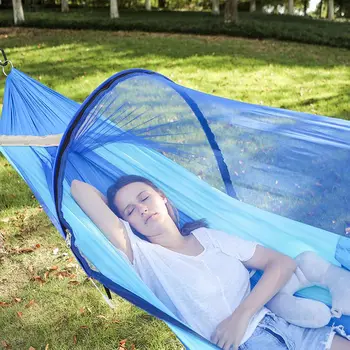 Преносим походный хамак за 1-2 човека с комарите мрежа, тежкотоварни подвесная легло от парашютной тъкан, Ловни люлка за сън