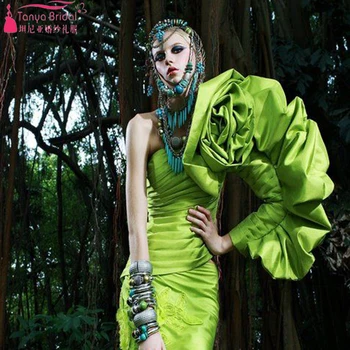 Зелени сатен модни ръкави, с флорални накъдрен, модни аксесоари ZG043