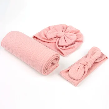 Детско однотонное оберточное одеяло, дишащи, приятни за кожата шал, шапка, набор ленти за коса, меко одеяло за новородени