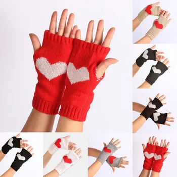 Дамски топли плетени калъф за ръкавици с однотонным фигура във формата на сърце, без половината от палеца, ски ръкавици, ръкавици, мъжки Зимни аксесоари