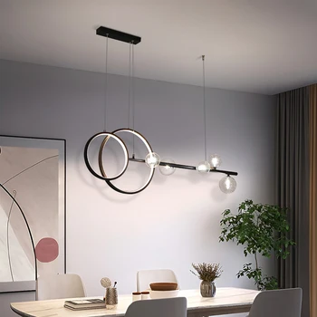 Модерен дизайн в стил минимализъм, led подвесная лампа, трапезария, кухня, бар, дневен тракт, спалня, черен таван полилей
