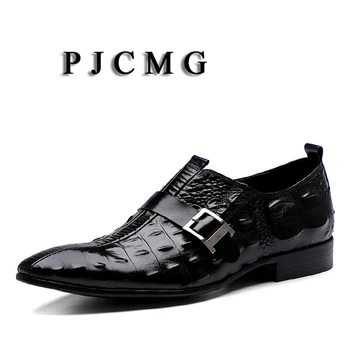 PJCMG/ Новост; модерен мъжки oxfords от естествена кожа ръчно изработени, с остри пръсти в стила на крокодил; черни/кафяви/червени обувки-oxfords в бизнес стил с ръчно изработени;