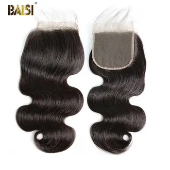 BAISI Hair Бразилският обемна вълна, конфедерация лейси закопчалката 4x4, средната част, свободната част от три части, 100% човешка коса