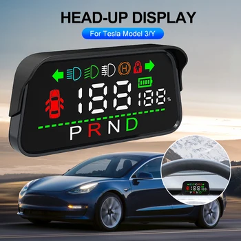 За автомобил Tesla Model 3 Model Y HUD Mini Head Up Display Планина За Излизане на въздуха, измерване на Скоростта на Показалеца на Завоя на скоростния Показател Лъч Hi/Lo