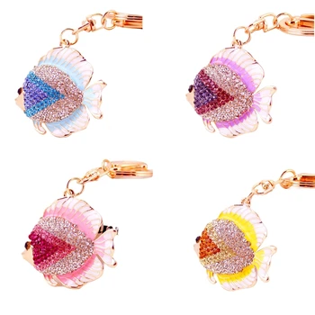 Цветни Тропически Рибки Ключодържател Crystal за КЛЮЧОВЕ Пръстен с кристали Окачен Медальон Чар, за Жени Момиче Автомобил Bac Дропшиппинг