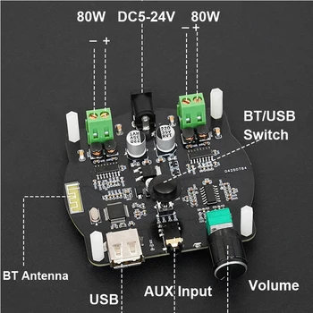 80 W + 80 W, AUX 2.0 CH стерео домашен музикален безжичен модул за аудио усилвател Bluetooth 5.0 такса цифров усилвател на мощност