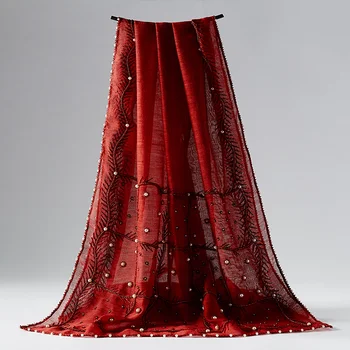 висококачествен бохемски шал от ръчно изработени от черно/червено мъниста, с бисери, коприна вълнен шал-шал Размер: 70*190 cm (химическо чистене)