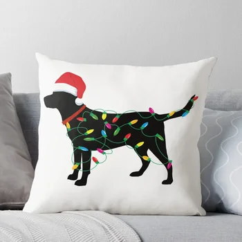 Коледен лабрадор-ретривър в шапката на Дядо Коледа, коледни светлини, празничен подарък за кучета, възглавница за кучето на Дядо Коледа, възглавници за легло