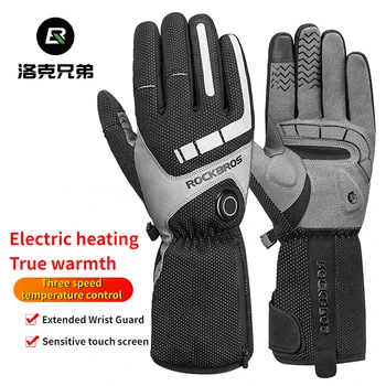 ROCKBROS Ръкавици за езда с електрически нагревател, Зимно зареждане, мотоциклетни ръкавици с топъл басейн, топли Мъжки и дамски ръкавици със сензорен екран