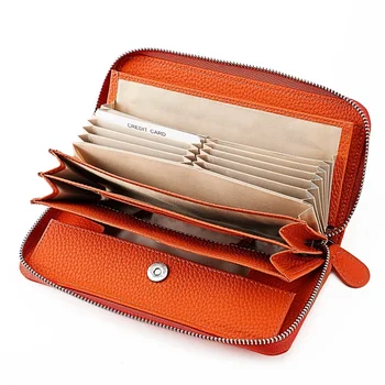 Дамски портмонета със защита от кражба, чанта за мобилен телефон от естествена кожа, дълъг японски държач за карти, RFID-чанта с цип, портмонета за монети