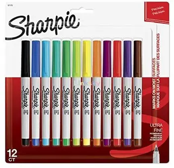 Постоянни маркери Sharpie 37175, сверхтонкая точка, 12 цвята, маслени водоустойчиви мастила, Маркерная дръжка, Маркери на хартия, пластмаса, метал