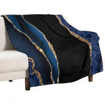 Абстрактен синьо злато с модерен дизайн, с жеодовым агатом, каре, спално бельо, одеало за диван