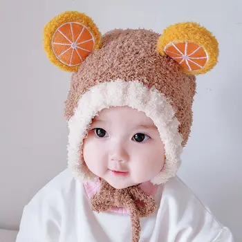 Сладко детска шапчица с плодови уши, зимни Меки плюшени шапки за момчета и момичета, защита на ушите, Детски шапки, Чепчик
