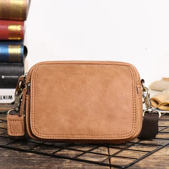 7-инчовата реколта мъжка кожена малка ежедневна чанта през рамо в хоризонтален стил, лятна чанта през рамо, чанта за телефон