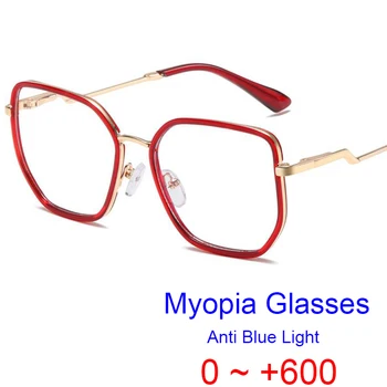 Шестиугольные Мъжки Дамски Очила За Късогледство Със Синя Светлина, Модерен Полигональные Червени Кръгли Очила, Късогледство Очила В Метални Рамки -2