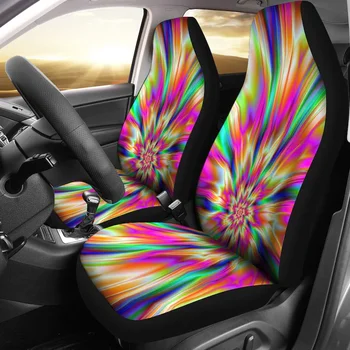 Чифт цветни психеделични абстрактни покривала за автомобилни седалки, 2 своята практика за предните седалки, Протектор за автомобилни седалки, Автомобилни аксесоари
