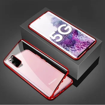 Магнитен Стъклен Калъф За Samsung Galaxy Note 20 Ultra S20 S21 Plus Метален Обектива На Камерата Защитно Двоен Страничен Капак От Закалено Стъкло