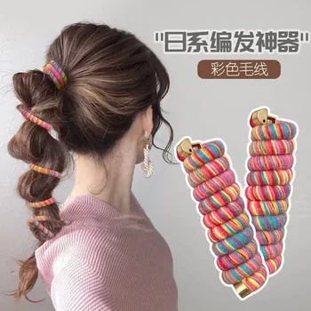 Жена прическа е една ярка вълна с висока еластичност, навързани в опашката на ластик, телефонен кабел цветове на дъгата, ластикът за коса, пръстен за коса SA211