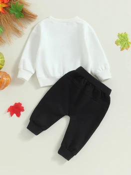 Комплект за детско унисекс костюм за Хелоуин за деца с принтом тиква, комплект от 2 теми, пуловер, hoody и панталони, спортно облекло