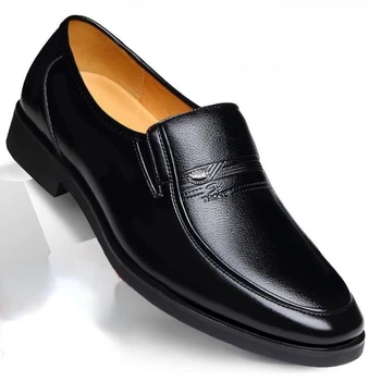 Мъжки официалната обувки от естествена кожа, Лоферы, Модел мокасини, Дишащи слипоны, Черни обувки за шофиране, устойчива на плъзгане гумена офис обувки
