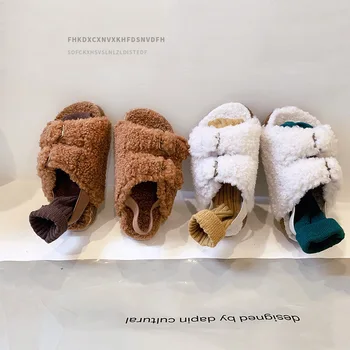 Детски плюшен обувки 2023 г., есен-зима, нови Домашни памучни чехли принцеси за момичета 2-6 години подметка