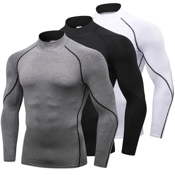 Мъжки компресиране риза за джогинг Rashguard, Бързосъхнеща Бяла тениска с дълъг ръкав, мъжки спортни дрехи за фитнес, спортни ризи за фитнес зала