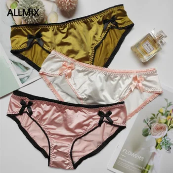 Секси дамски копринени спортни гащи ALLMIX, бельо, безшевни гащи с бантиком, обикновена гащи за момичета с ниска талия, меко комфортно бельо
