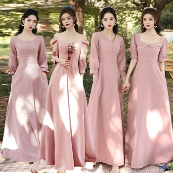 Нови сатенени рокли за шаферките Работа-розов цвят, Елегантна рокля с дължина до щиколоток, не сочетающееся с роза, Евтини дрехи за шаферките онлайн