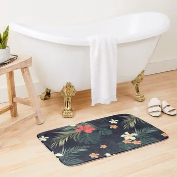 Подложка за баня с тъмни тропически цветя, хастар на пода в банята, Тоалетна, Определени килими за баня, Килим за баня