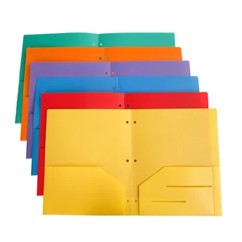 6 Опаковки сверхпрочных пластмасови папки с две джобове, папки с джобове, папки с 2 джоба и 3 дупки, папките за файлове, 6 цвята