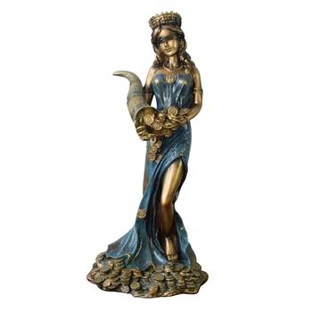 Статуята на Съдбата с превръзка на очите, Древногръцки Римска Богиня на Късмет, Реколта синьо скулптура Късмет, Украса за дома