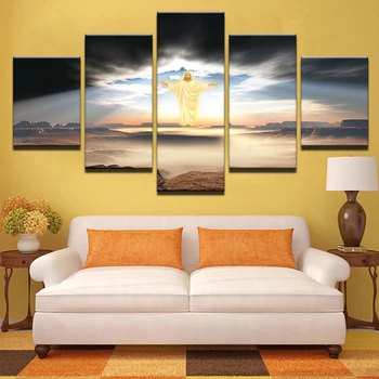 Модулна платно HD Щампи Плакати Начало декор Хол Стенно изкуство 5 парчета Исус идва Картини на Религиозни Картини Рамка