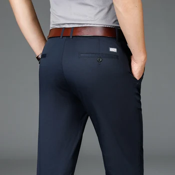 Бизнес Мъжки Ежедневни Панталони С права Тръба, Пролетно-Есенни Класически Памучни Свободни Панталони, Мъжки Удобни Ластични Маркови Панталони