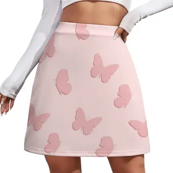 Рокля с мини пола с розови пеперуди женски лятото-секси лятна рокля Дамски поли мини-полата