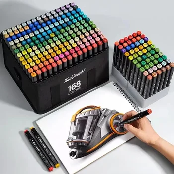 Набор от артистични маркери с подаръци 24-168 цветове, двигателят е с мазителна бицепс четка за рисуване на манга, графити, ученически пособия за рисуване, канцеларски материали