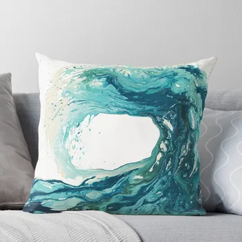 Фигура с участието на океанска вълна -Тюркоаз Морски сърф, плажен декор, калъфка за възглавница, луксозни декоративни възглавници