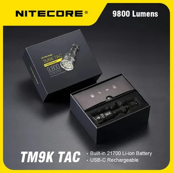 Тактически фенер NITECORE TM9K TAC Използва 9 led XP-L2 HD 9800 лумена, която се презарежда през USB Вградена батерия с капацитет 5000 mah 21700