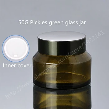 Гореща разпродажба, 10 бр/лот, стъклен буркан със зелен крем за кисели краставички по 50 г, чаши за крем с наклонена наплечником, опаковка флакони за козметика за пътуване