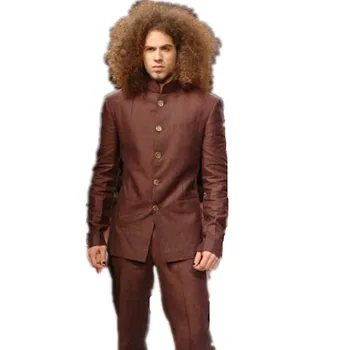 Случайни сив мъжки костюм на един пуговице, 2 броя, сватбен блейзър и лацканом за младоженеца-мъжки смокинг с индивидуален дизайн на дрехи (яке + панталон)