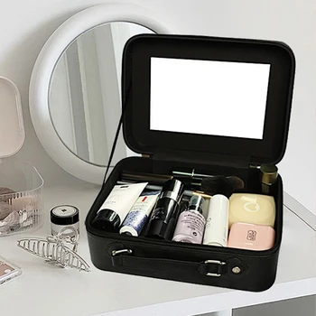Кутия за съхранение на козметика, Модни преносима косметичка за пътуване, проста косметичка с огледало за жени