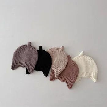 Детска вязаная капачка просто стил, 5 цвята, пуловер, зимни слушалки, шапчица-бини за момичета и момчета, топли бебешки шапки, капор, неща за новородени