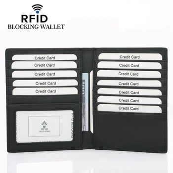 Нов мъжки портфейл за банкови карти с Rfid заключване, калъф за кредитни и идентификационни карти, карбоновое влакна, Притежателите на карти от естествена кожа с Голям капацитет