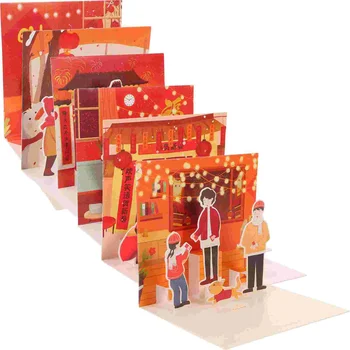 6 бр. Коледна тематична картичка Коледна поздравителна картичка Класическа Коледна картичка за празнични партита