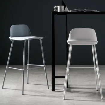 T-21 Бар стол от ковано желязо, стол с пластмасова облегалка, модерен прост пластмасов стол бар, индивидуалност, чист червен бар стол, скандинавски бар стол