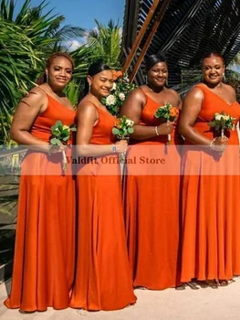 Дълги Рокли на Шаферките Цвят Жженого Портокал Размер Плюс 2022 Година За Сватбата На Африканския стил За Момичета Вечерна Рокля Robes Soiree De Mariage
